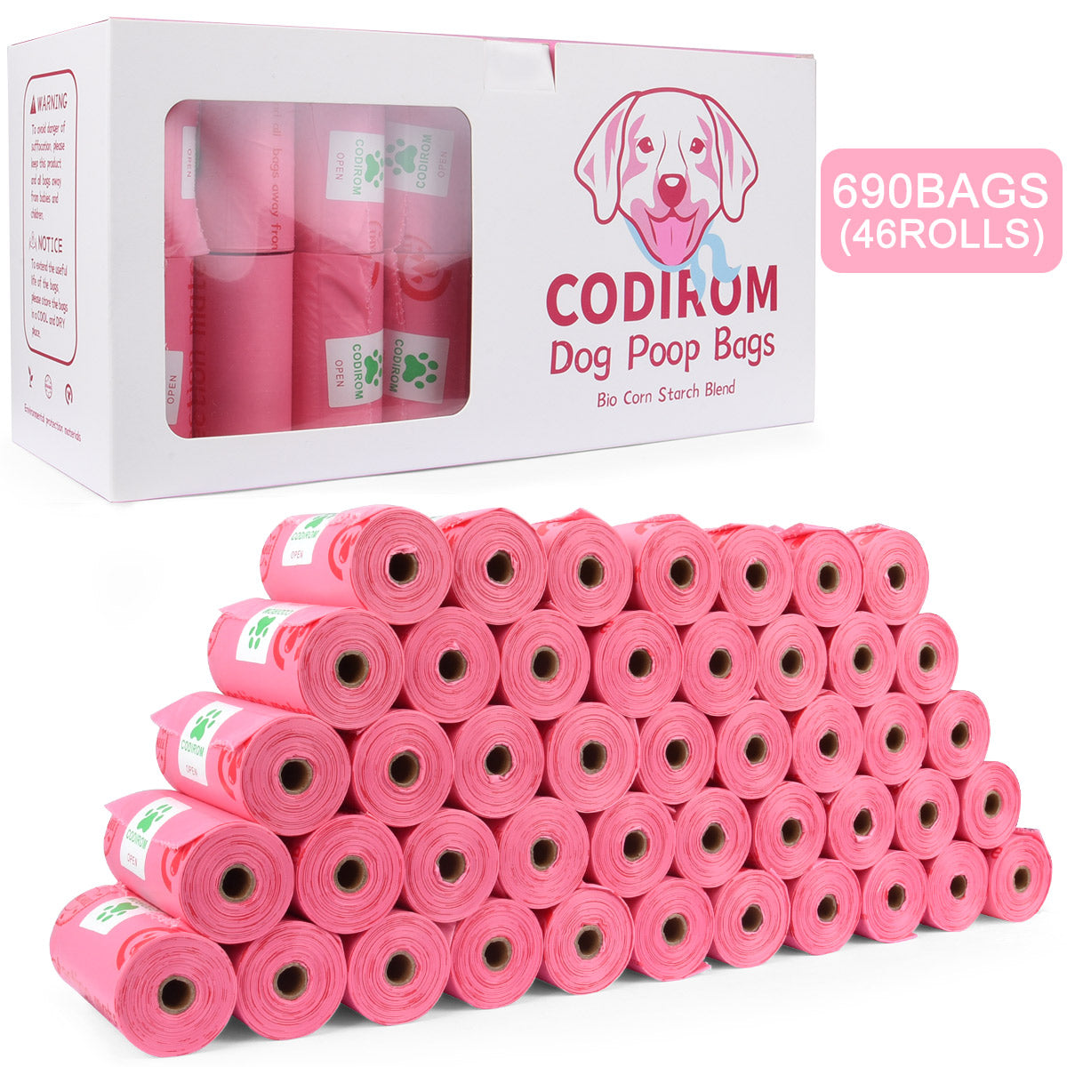 Biodegradable Eco-Friendly Dog Poop Bags 690 Counts 46 Rolls-PINK