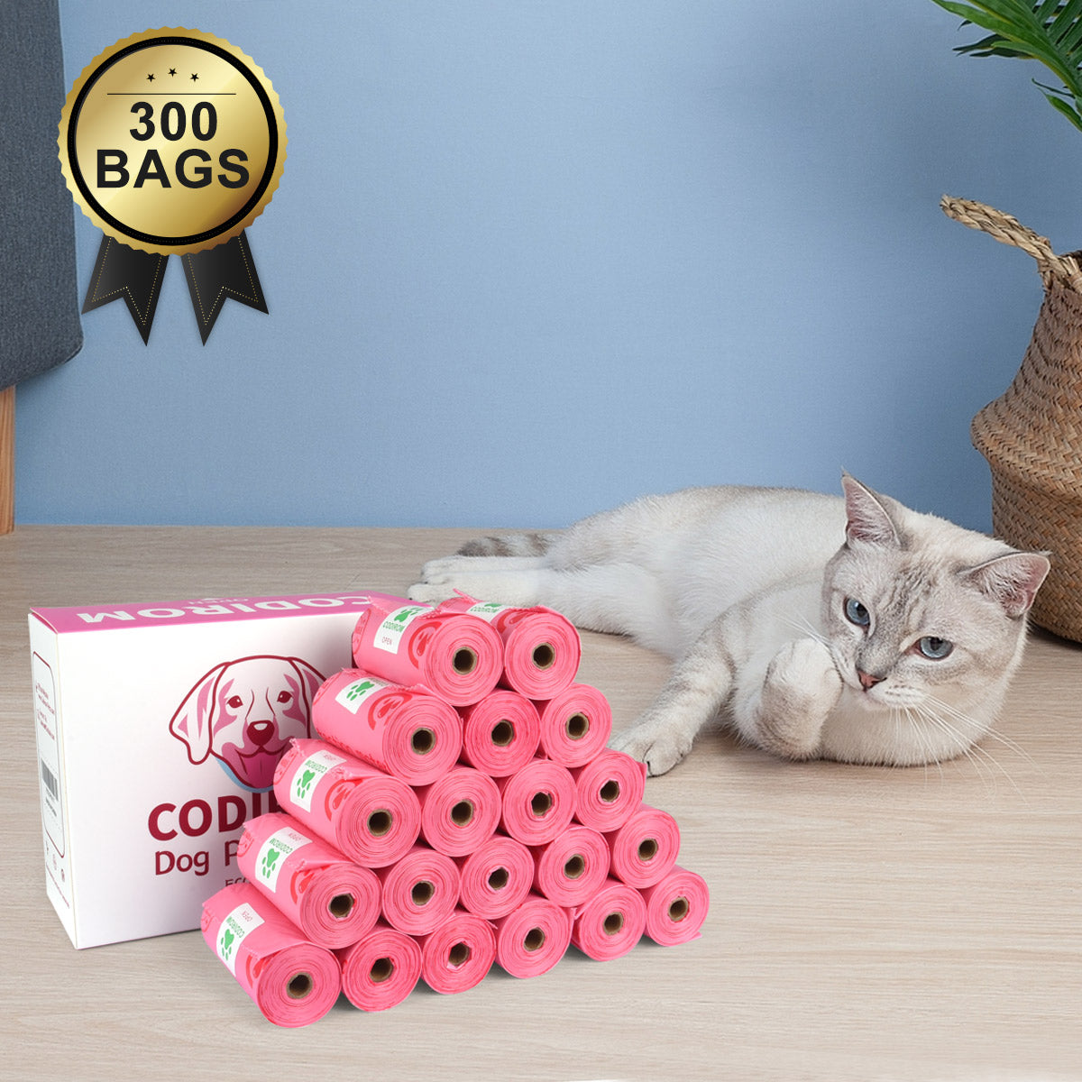 Biodegradable Eco-Friendly Dog Poop Bags 300 Counts 20 Rolls-PINK